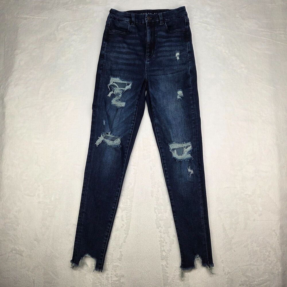 American Eagle Jeans Curvy Highest Rise Jegging Womens 2 Distressed Dark Wash